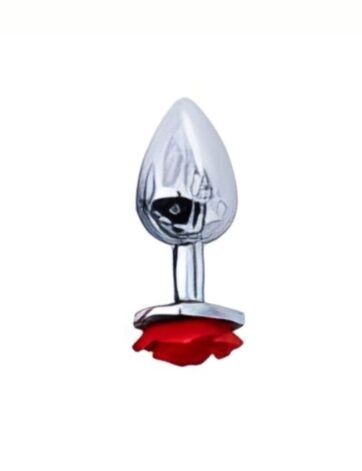 Metal Butt Plug Red Rose Jewel Base