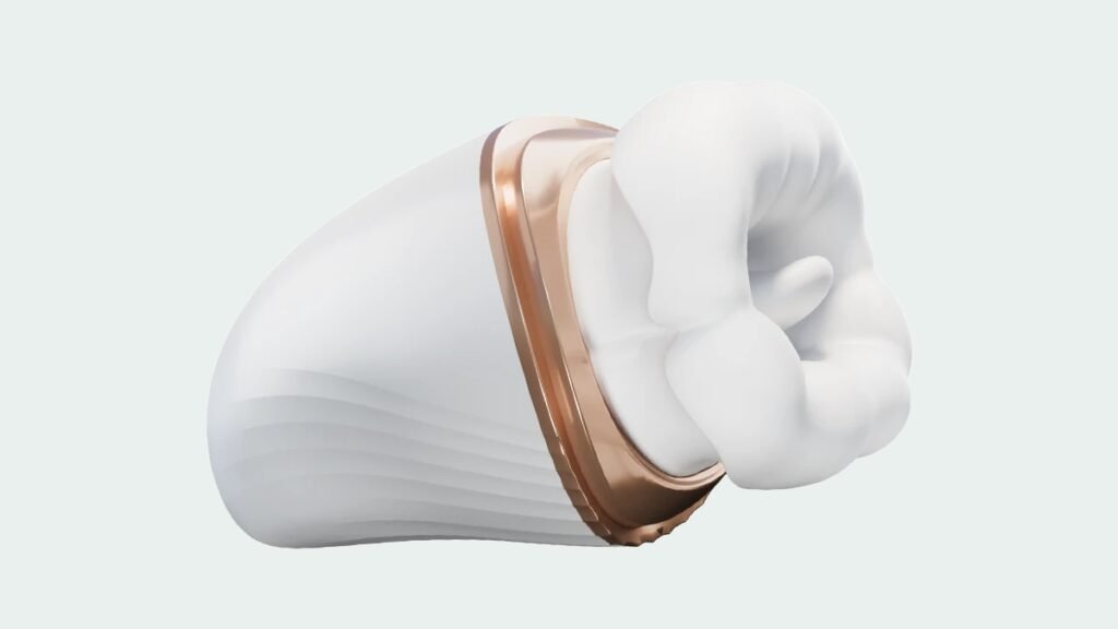 DESIVARA Nectar Bloom white and gold suction vibrator, full product profile
